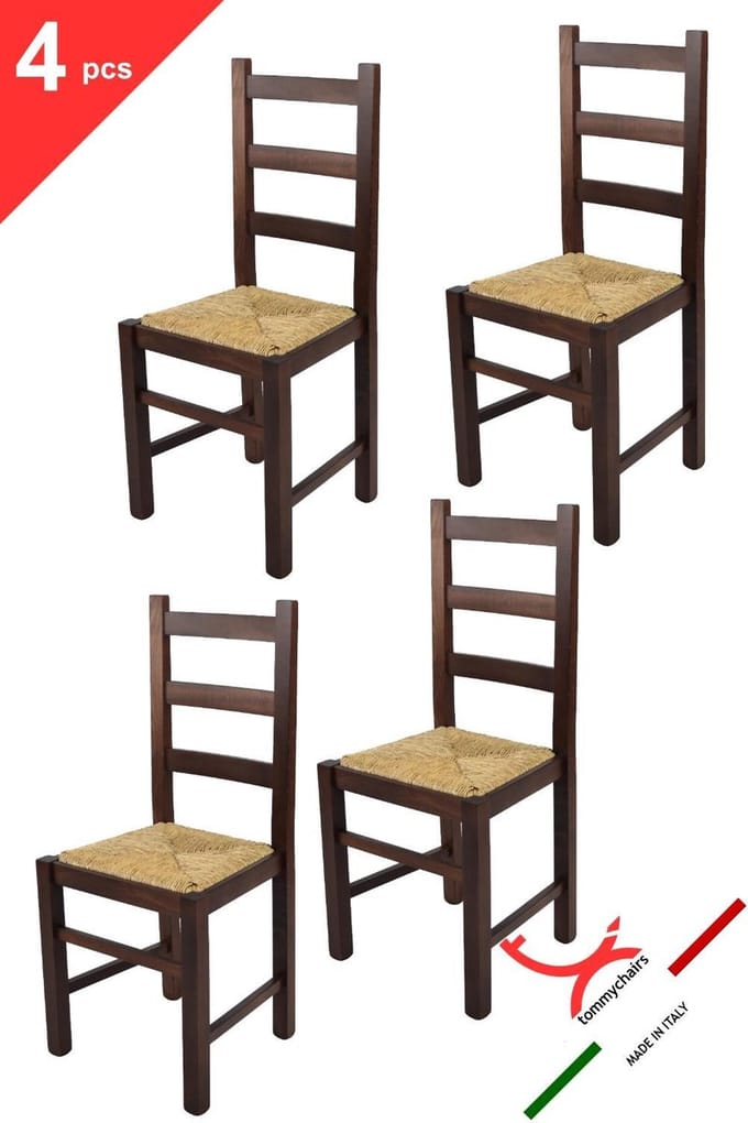Tommychairs Rustica - Eetkamerstoelen - Set van 4 - Walnoot - Rotan