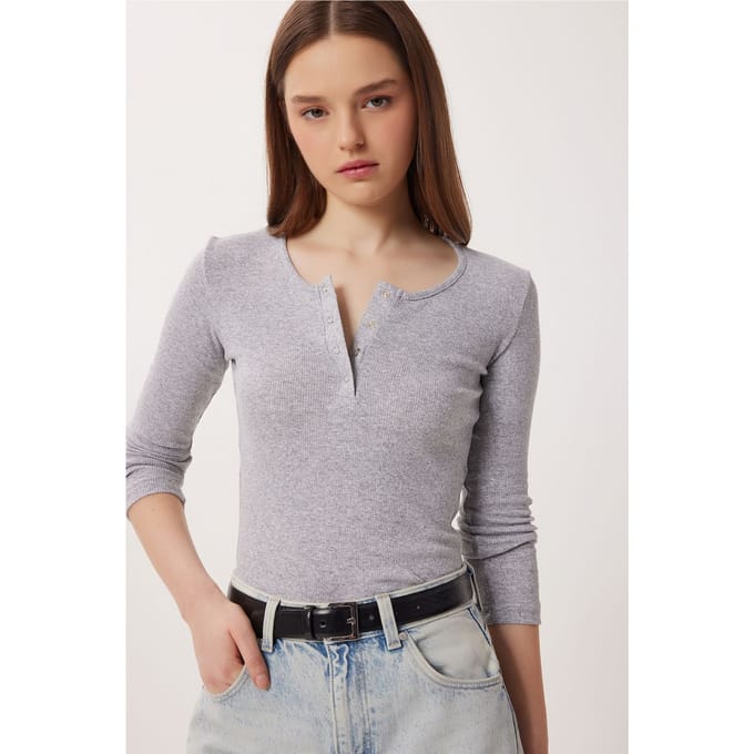 Slim Fit U-Hals Lange Mouwen Blouse