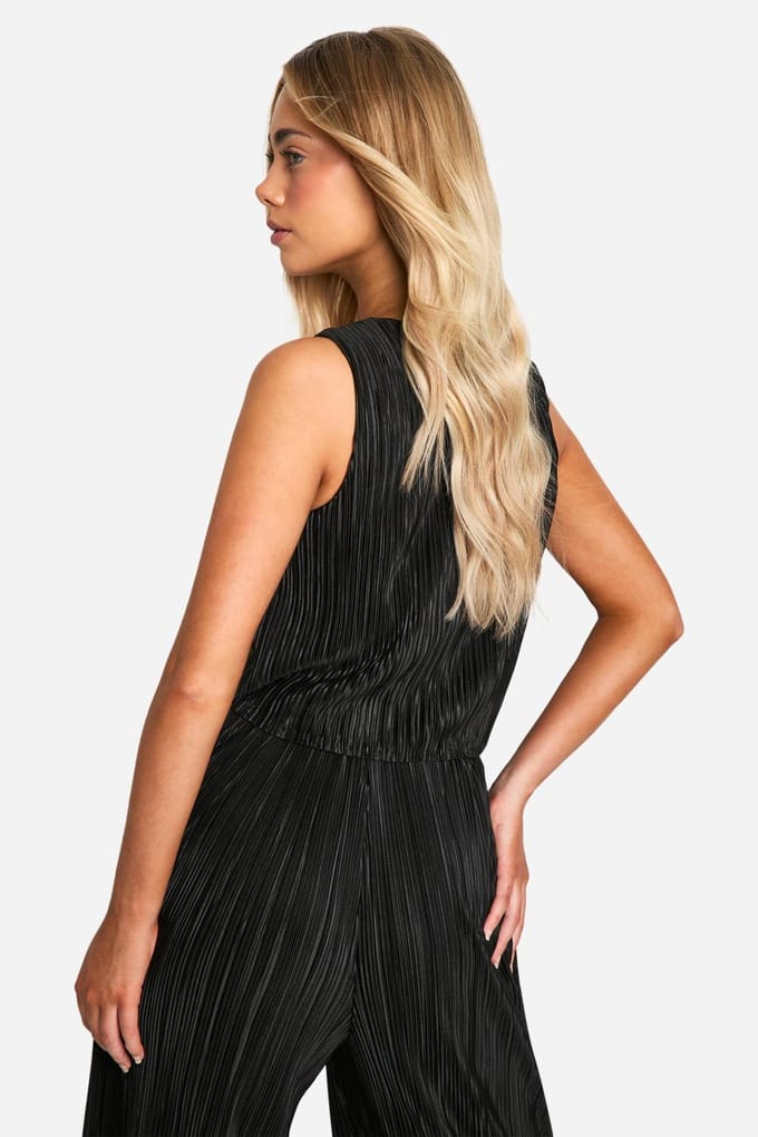 boohoo Dames Plisse Losse Pasvorm Vest | Zwart | Maat: 38