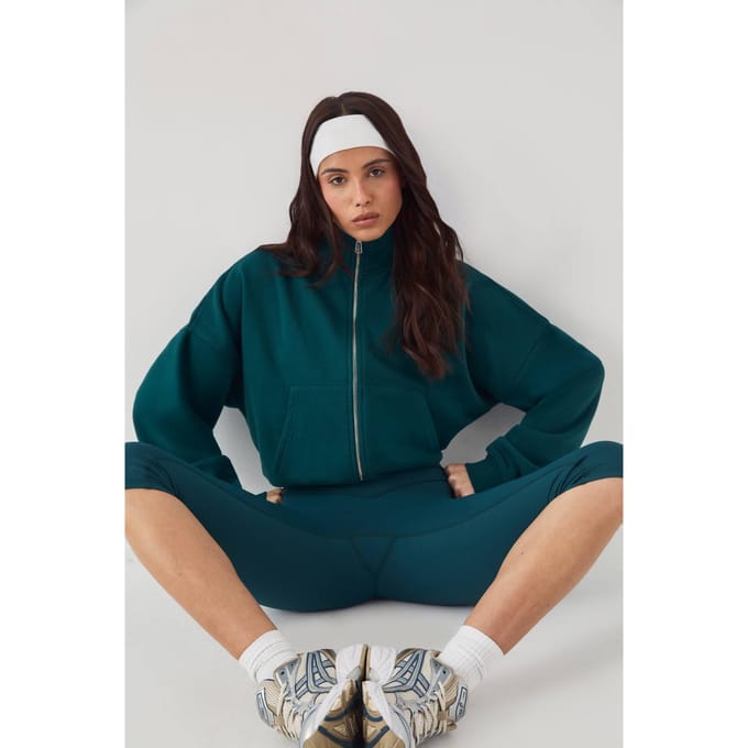 Dames DSGN Studio Sport Funnel Neck Zip Through Bomber Sweatshirt | Pine | Maat: Medium
