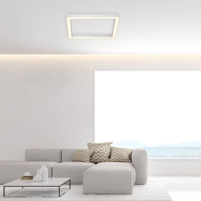 LED plafondlamp PURE Lines, 55 x 55 cm, zilver, CCT, afstandsbediening