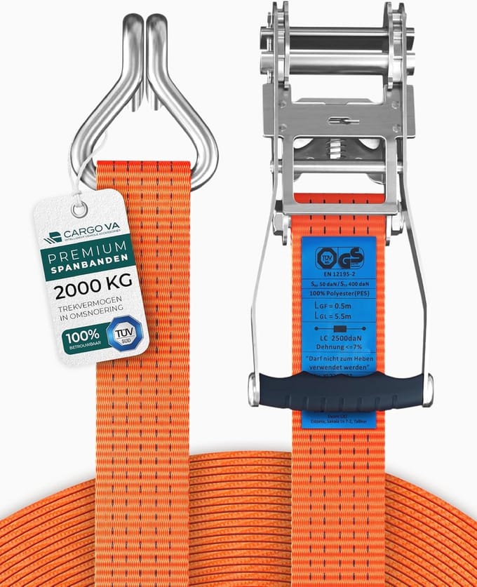 Spanband met ratel en haken - 35 mm x 6 m - 2000 kg breukbelasting - Set van 2