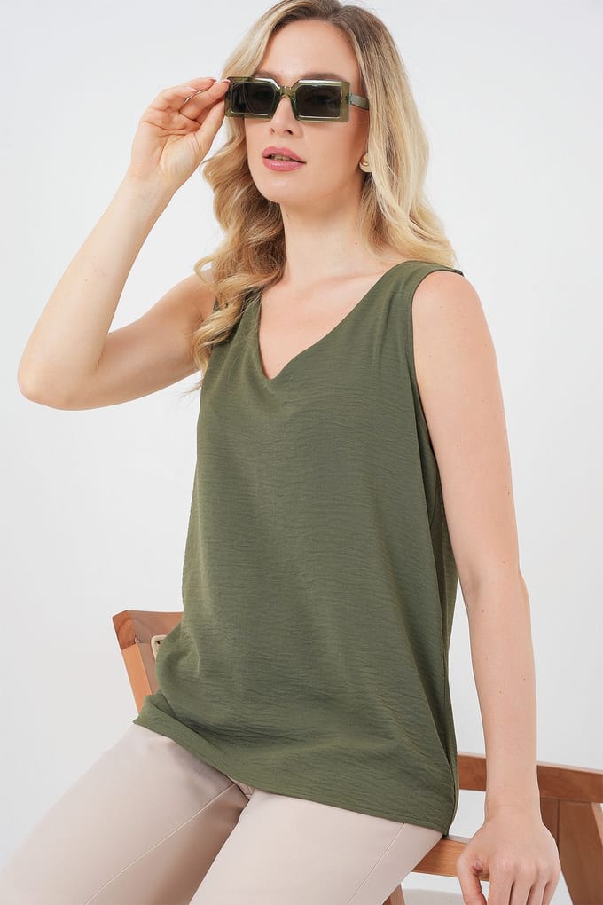 Gestructureerde V-hals Mouwloze Blouse