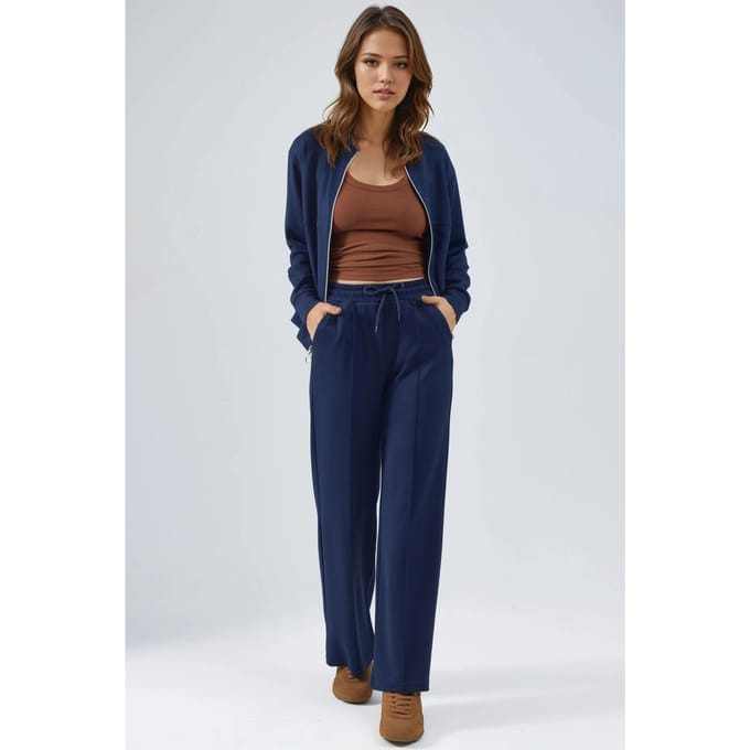 Modal Touch Sweatshirt met Rits & Geribbelde Broek Set
