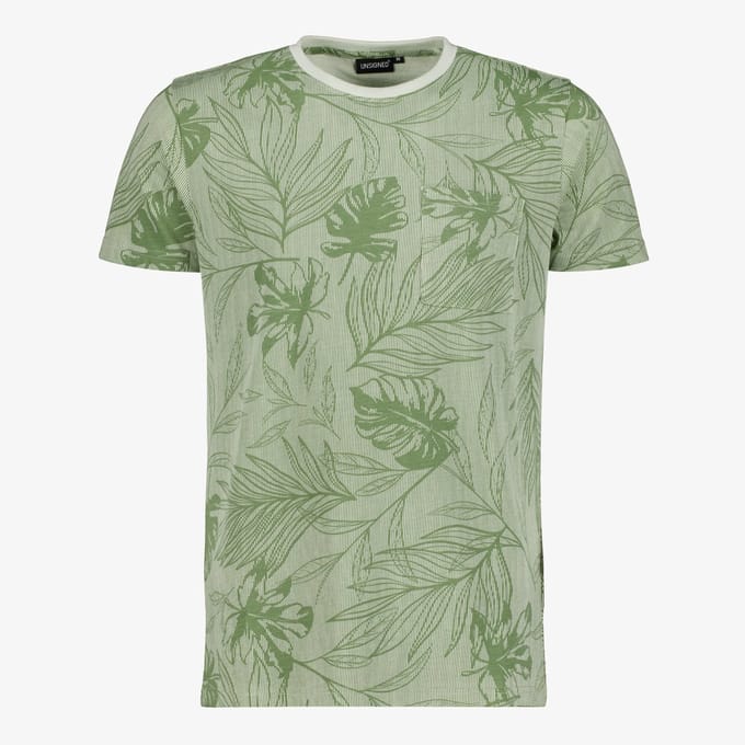 Unsigned heren T-shirt met bladerenprint groen - Maat S