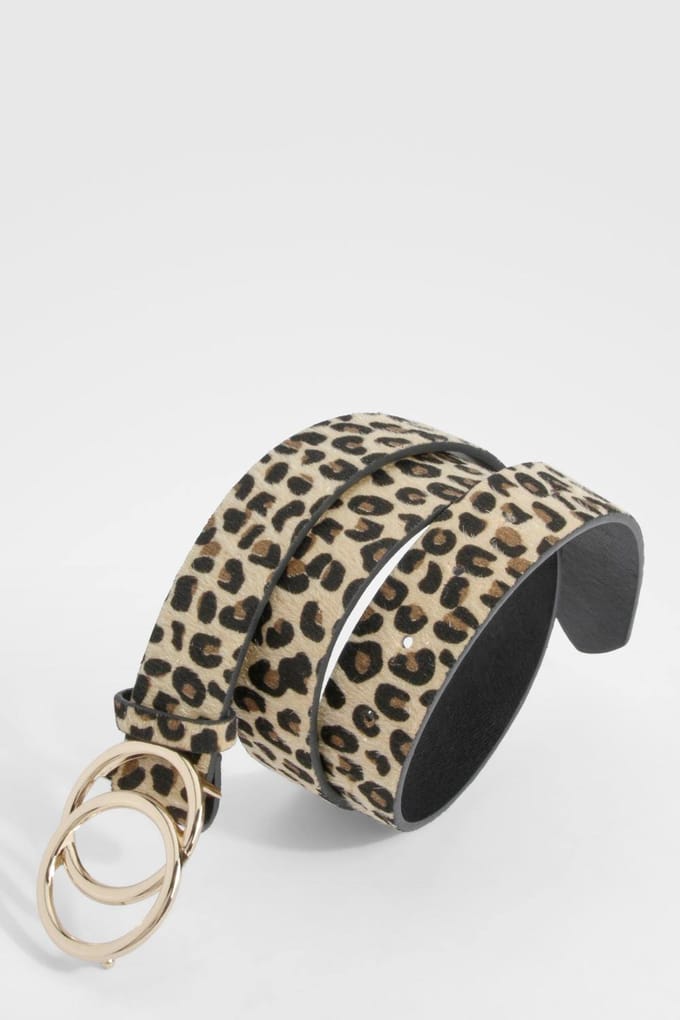 boohoo Dames Double Ring Detail Leopard Print Riem | Luipaardprint