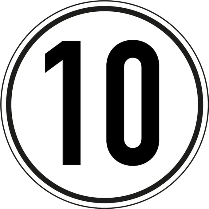 Tempo 10 km sticker 50 mm - 10 stuks per kaart