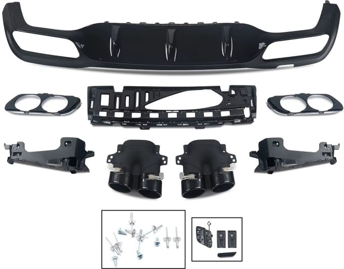 Achterbumper Diffuser met Uitlaat Tips - Voor Mercedes E-Klasse W213 E300/E43 (2016-2020) - Zwart - Auto Accessoires