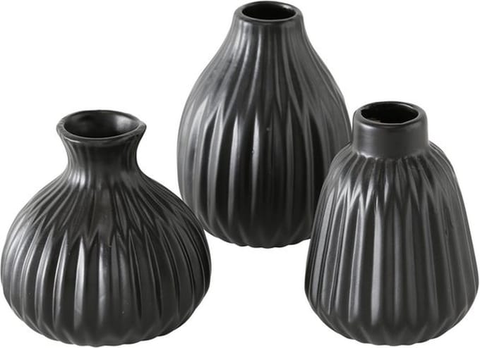 Boltze - Set van 3 - Vaasjes - Esko - Keramiek - Zwart - 12x9cm