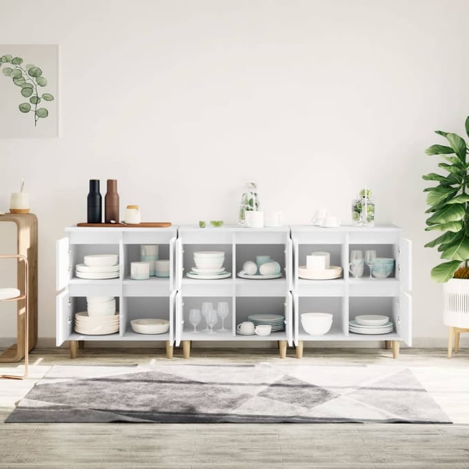 vidaXL - Dressoirs - 3 - st - 60x35x70 - cm - bewerkt - hout - wit