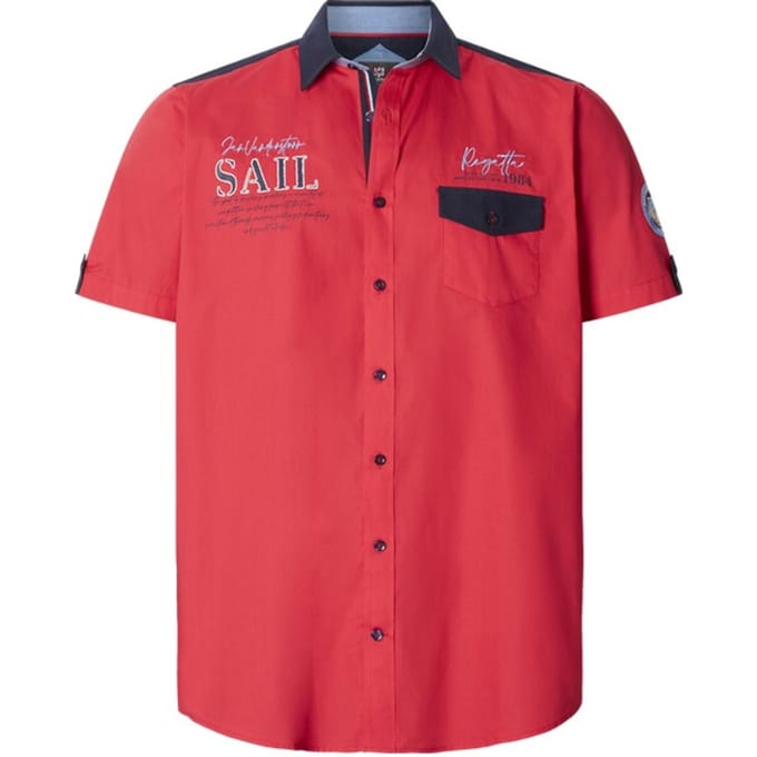 Jan Vanderstorm herren Overhemd Met Korte Mouwen - 51/52 - rood - Plus Size