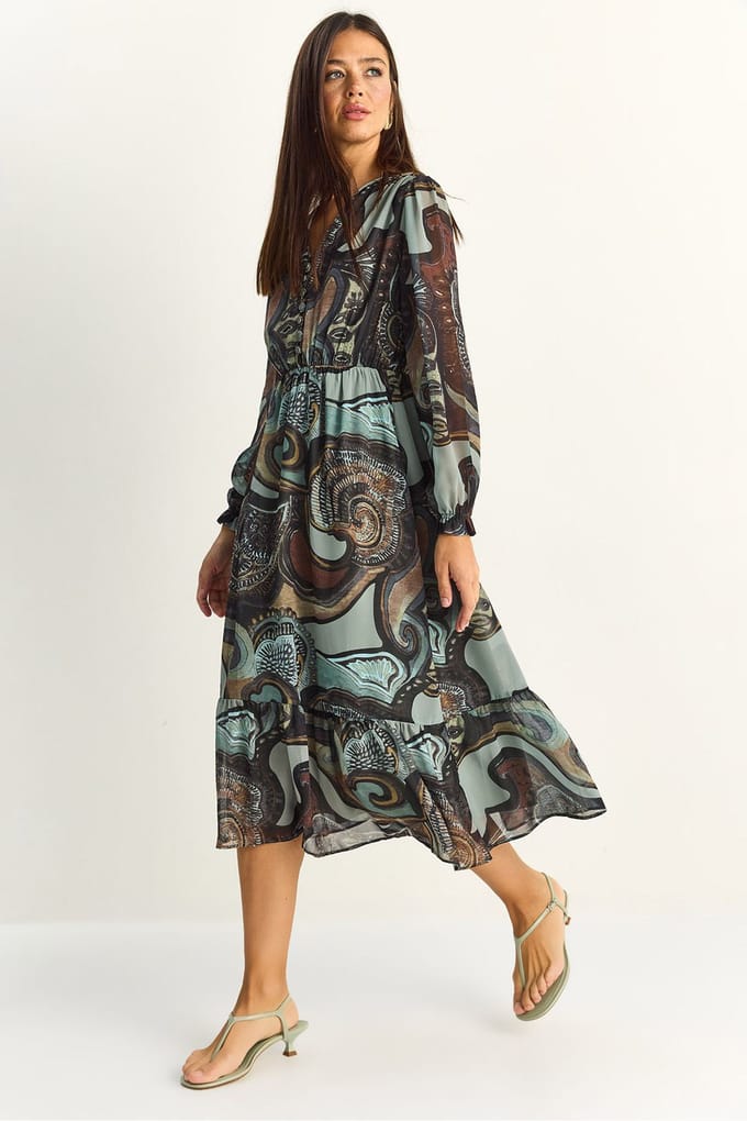 Paisley V-hals Midi Jurk