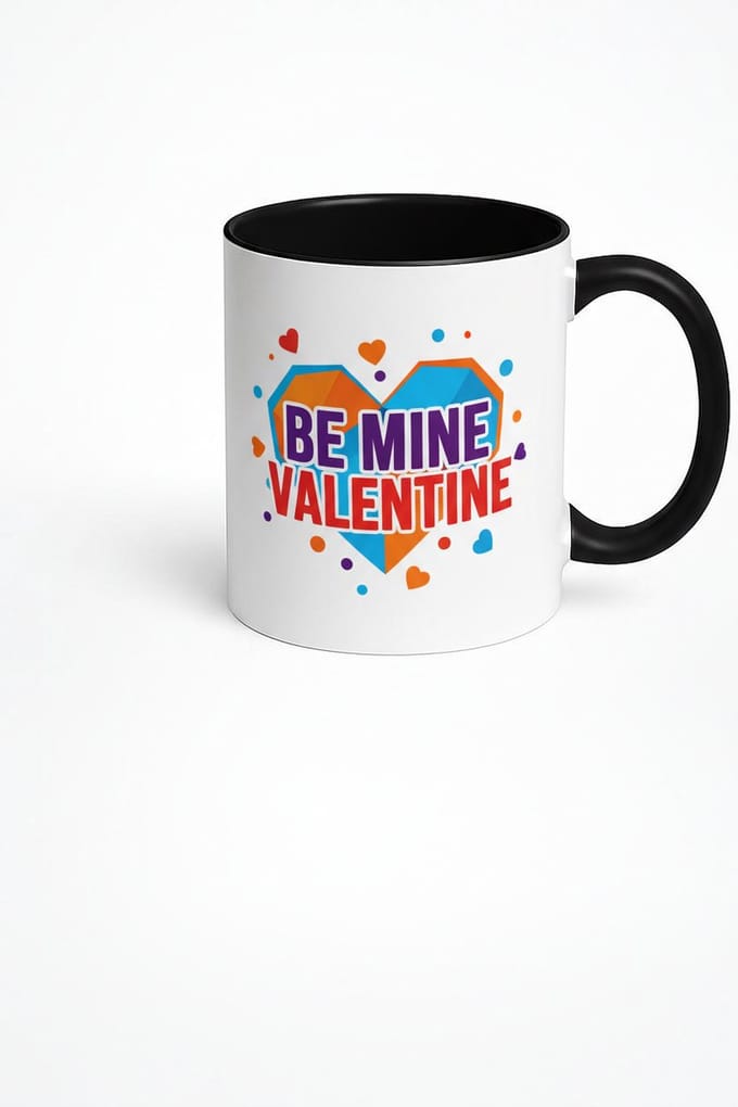 Valentijnsdag Mok 'Be Mine Valentine' met Geometrisch Hart - Uniek Romantisch Cadeau