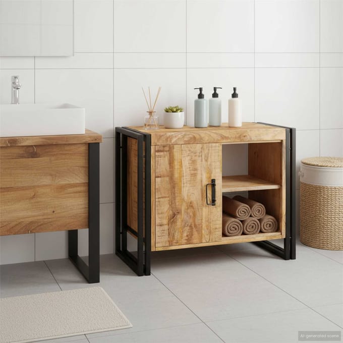 vidaXL - Wastafelkast - met - plank - Bruin - 71 - x - 33 - x - 58 - cm - Massief - Mango - Hout