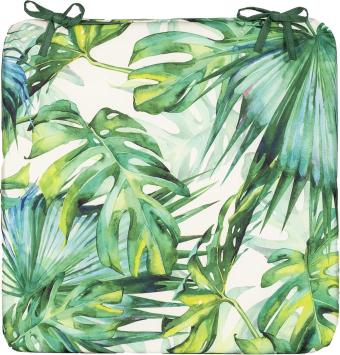 Anna's collection Stoelkussen monstera - wit/groen - 40 x 40 cm - binnen/buiten