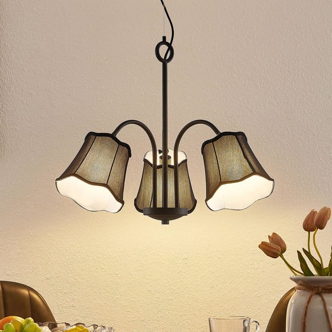 Lucande - Hanglamp - 3lichts - stof, ijzer - H: 16 cm - E14 - zwart