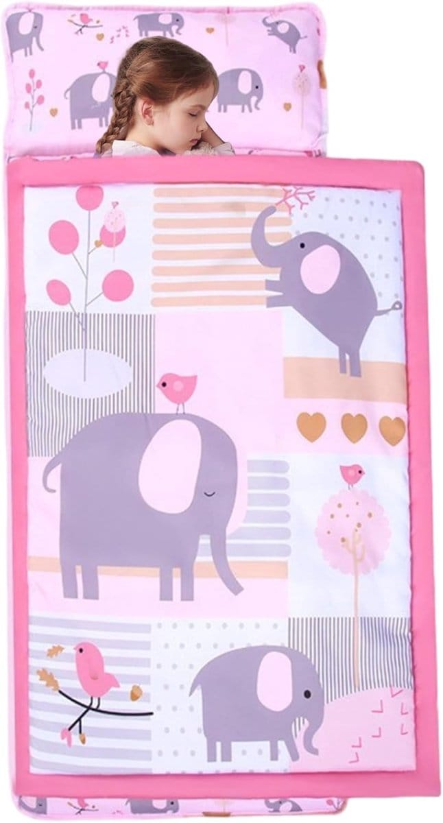Kinder Slaapmat - Draagbare Mat - Kinderdagverblijf Gebruik - Inclusief Kussen - 125x50cm - Olifant
