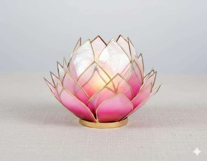 Lotus sfeerlicht roze/lichtroze goudrand groot - 15x15 - Schelp - Roze - Goudkleurig - S