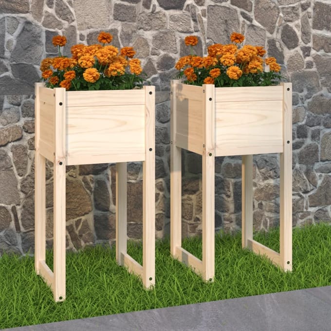vidaXL - Plantenbakken - 2 - st - 40x40x81 - cm - massief - grenenhout
