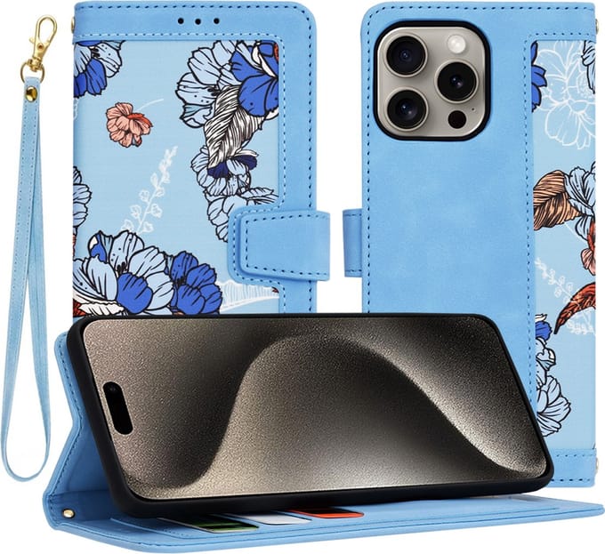 Hoesje geschikt voor Apple iPhone 15 Pro Max - Techsuit FlipCraft Book Wallet Case met koord - Vibrant Blue