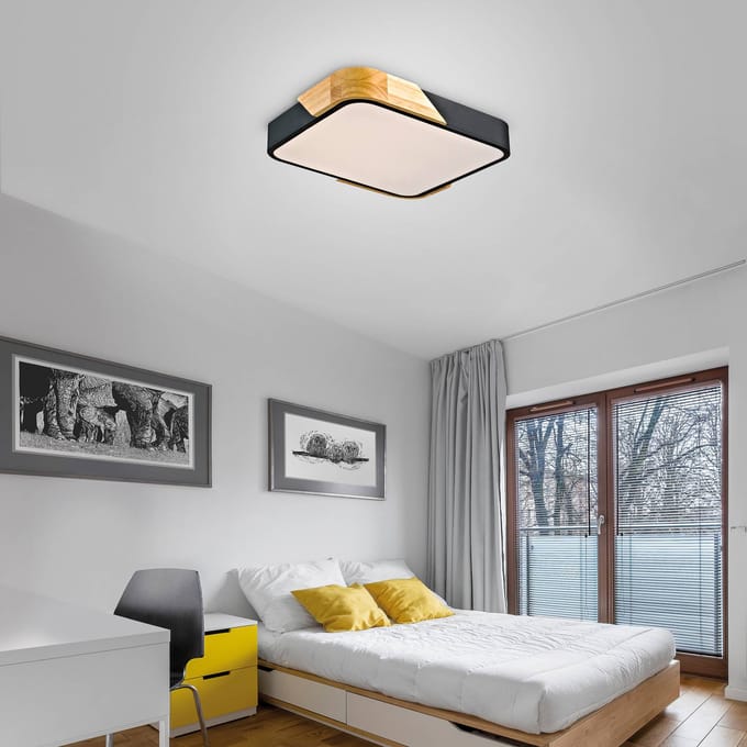 JUST LIGHT. GmbH JUST LIGHT. Bila plafondlamp, zwart, 32x32 cm, hout