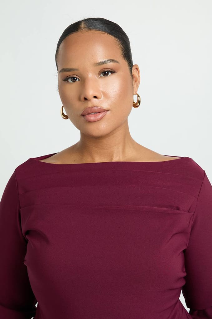 boohoo Dames Plus Geplooide Voorzijde Geweven Top | Bordeaux Rood | Maat: 46