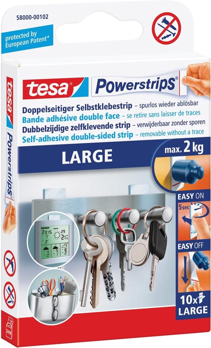 Dubbelzijdige powerstrip tesa large 2kg | 15 stuks