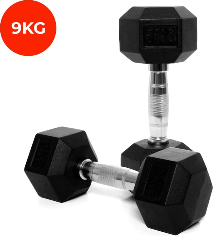 Core Power - Rubber Hex Dumbbells - 9 kg - Dumbbell set - Krachttraining - Halterset