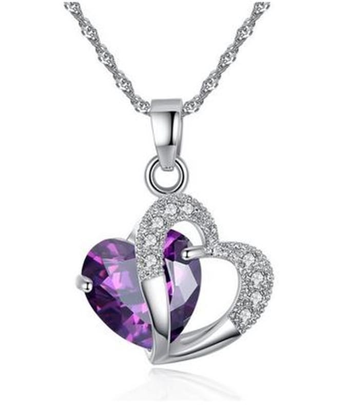 Ilènne - Ketting met hartje - Paars - platinum plated - Austrian Crystal