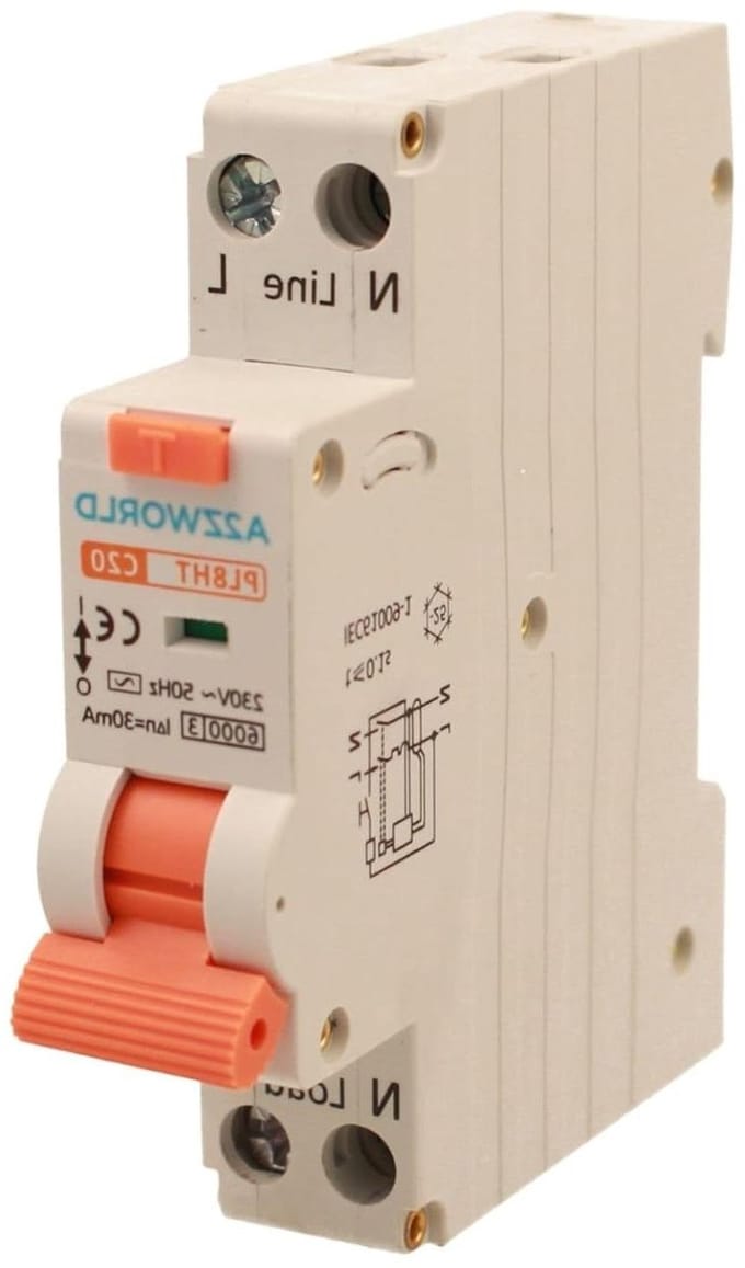 Stroomonderbreker Differentieel - Aardlekschakelaar RCBO - Installatie Beveiligen - Drievoudige Bescherming - 1 DIN Module - Grijs