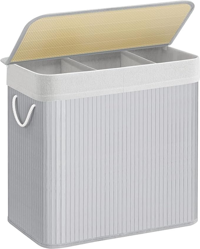 MAZAZU - Wasmand - Waszak - 3 Compartimenten - Bamboe - Grijs