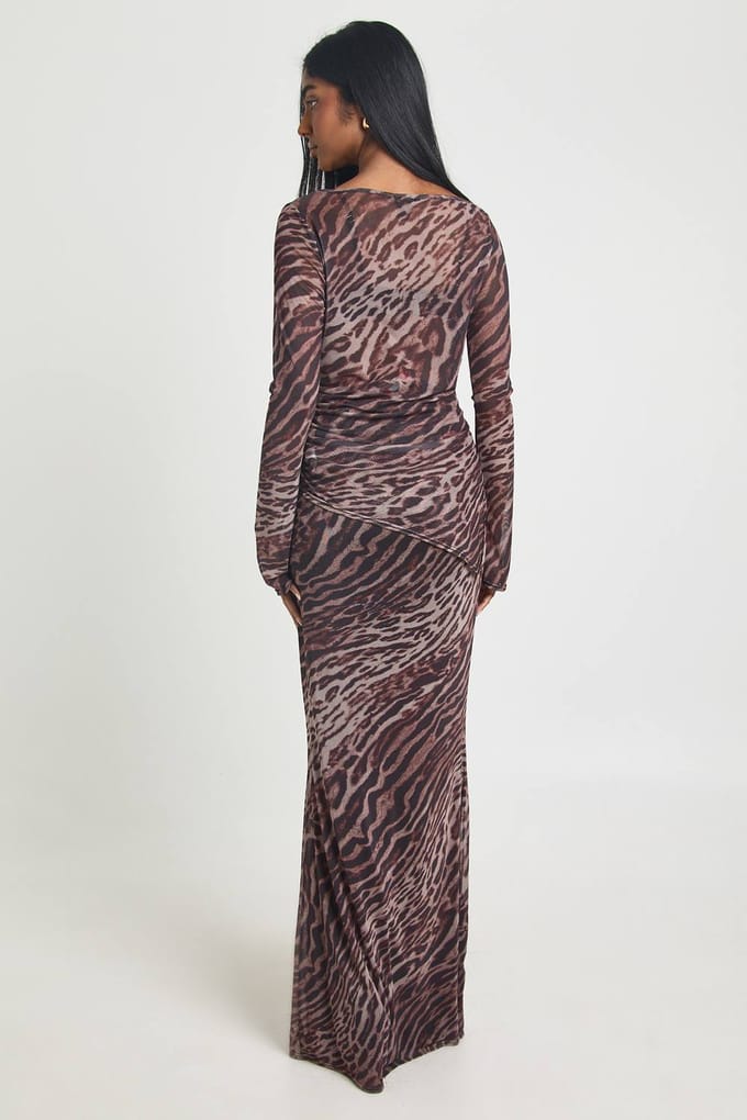 boohoo Dames Luipaardprint Mesh Maxi Rok | Leopard | Maat: 6