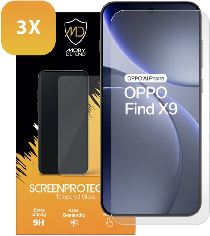 3-Pack MobyDefend Screenprotectors - Geschikt voor Oppo Find X9 - Case-Friendly Screensavers - Gehard Glas