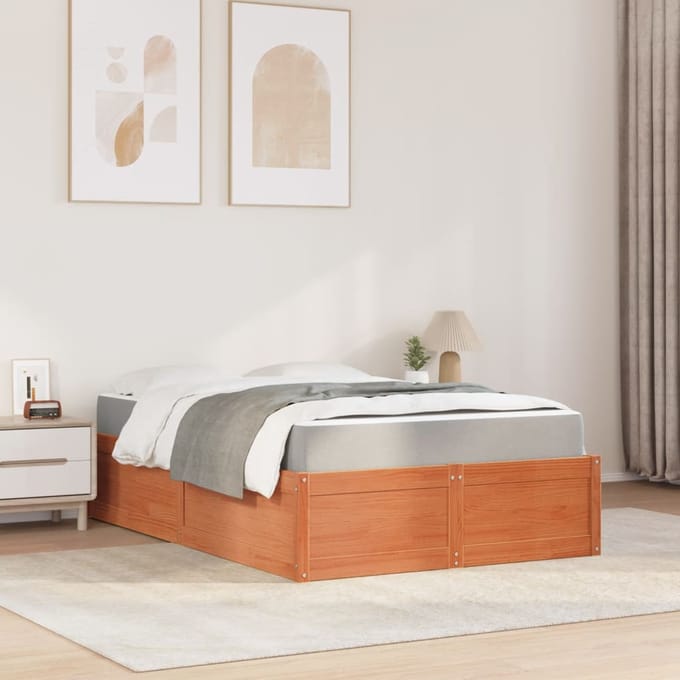vidaXL - Bed - met - matras - massief - grenenhout - wasbruin - 120x200 - cm