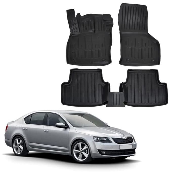 Tapis de sol - SCOUTT - Octavia 3 - Caoutchouc Premium - Résistant à l'eau - Design 3D noir