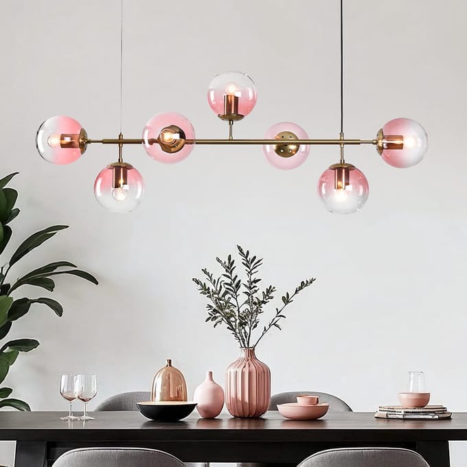 LumenXL LumenXL Design hanglamp 7-lichts Hepta goud - roze glas