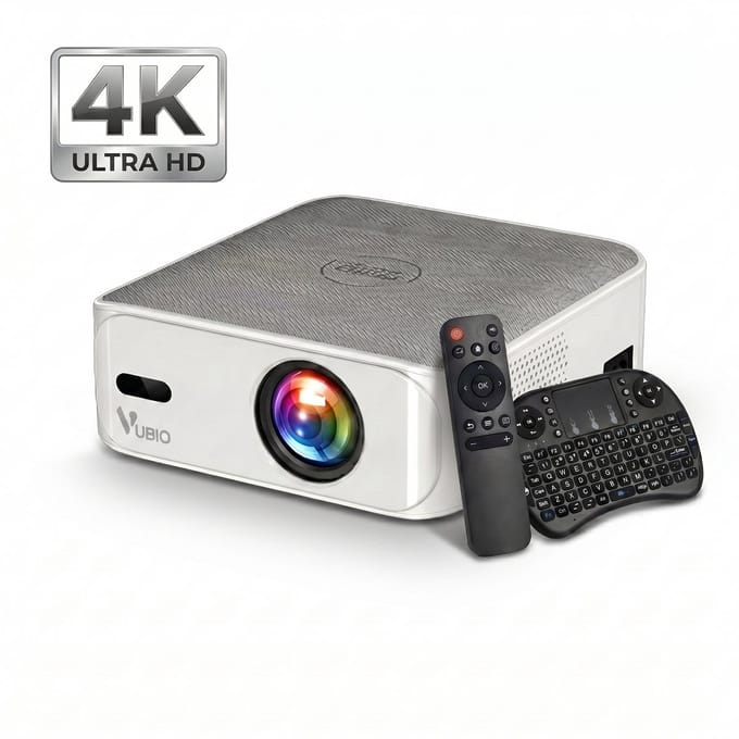 VUBIO Vortex Mini Beamer 4K | ANDROID | WIFI | AI Color Engine | 19200 Lumen | Max 300" | 3D Ready (Anaglyph) | Automatische Keystone | 2 Ingebouwde Speakers | LED Mini Projector