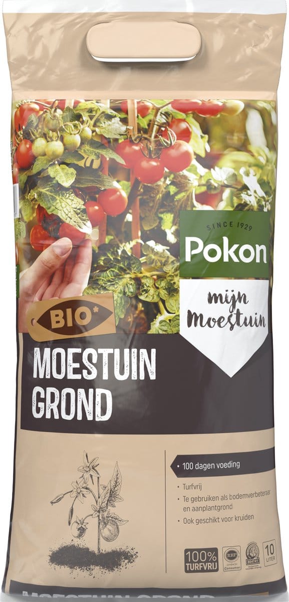 Pokon Bio Moestuingrond - 10l - Potgrond Moestuin - 100 dagen voeding - Turfvrije potgrond