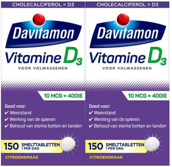 Davitamon - Vitamine D 10 MCG Volwassenen - 2 x 150 smelttabletten - Voordeelverpakking