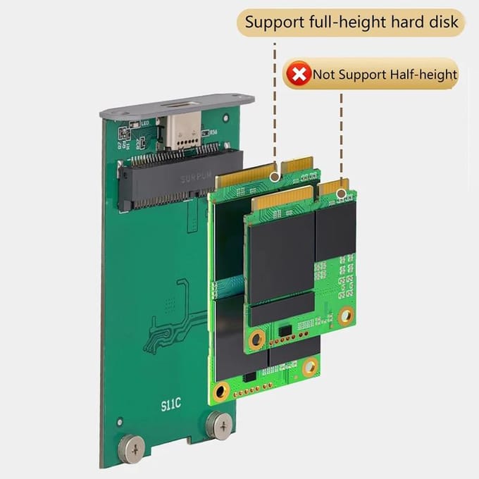 Boîtier adaptateur SSD mSATA vers USB 3.1 Gen2 6 Gbit/s avec port Type-C pour disque dur SSD interne mSATA gray