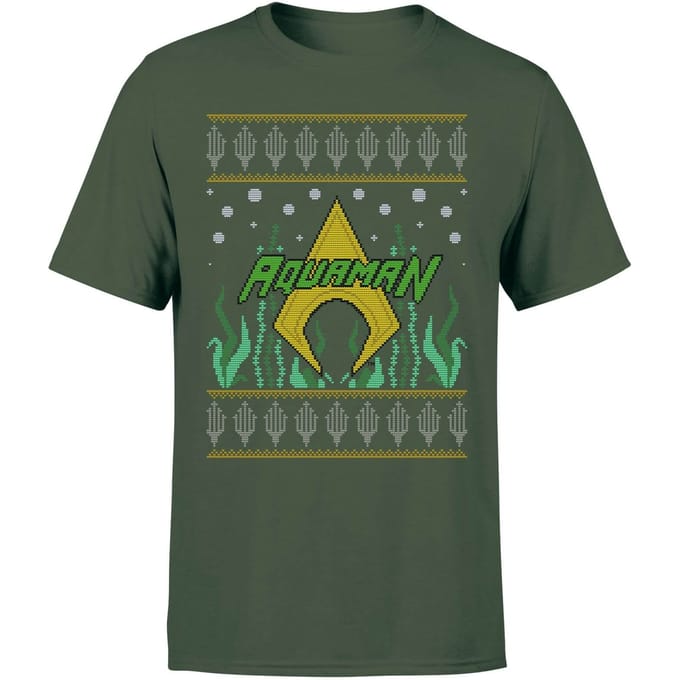 DC Aquaman Knit Men's Christmas T-Shirt - Forest Green - S