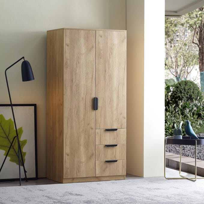 Kledingkast Eiselfing 176x80x52 cm met 4 vakken en 3 lades eikenkleurig [en.casa]