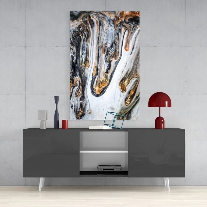 Glasschilderij - Abstract Marmer - Wanddecoratie - 110x70 cm