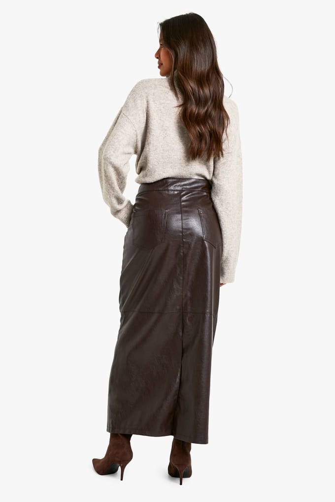 boohoo Dames Faux Leather Maxi Rok | Burgundy | Maat: 6