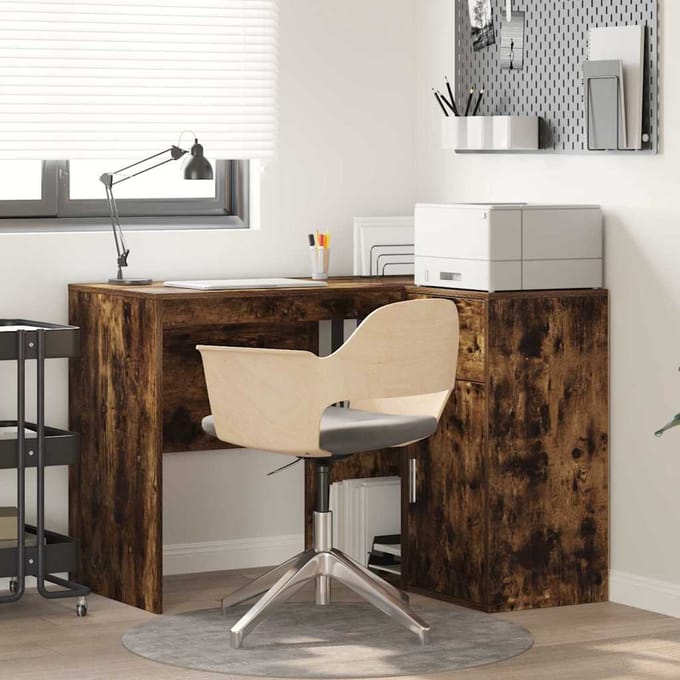 vidaXL - Hoekbureau - met - lade - met - plank - Rook - Eiken - 102 - x - 88 - x - 75 - cm