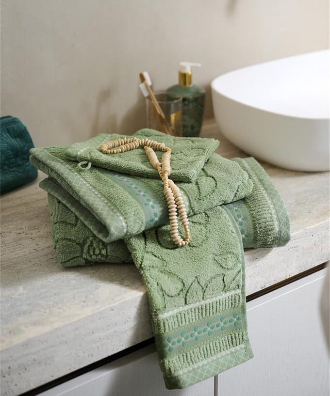Pip Studio badgoed Jasmin Jacquard groen - handdoek 55x100 cm