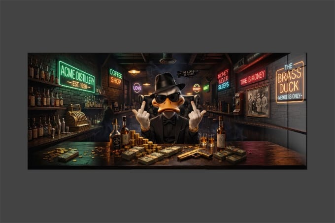 Dagobert Duck Money schilderij op plexiglas 120x50cm