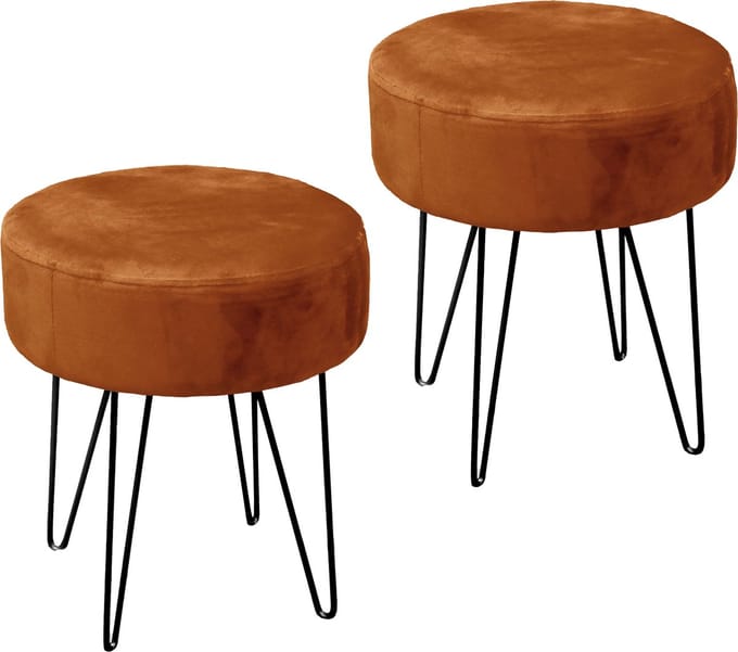 Unique Living Kruk Davy - 2x - velvet - bruin - metaal/stof - D35 x H40 cm