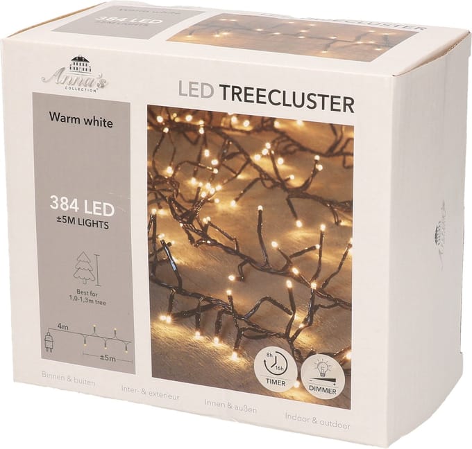 Anna's Collection Kerstverlichting - 384 lampjes - warm wit - 5 meter - clusterverlichting