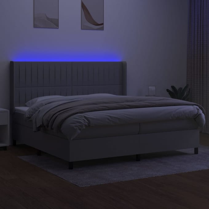 vidaXL - Boxspring - met - matras - en - LED - stof - lichtgrijs - 200x200 - cm